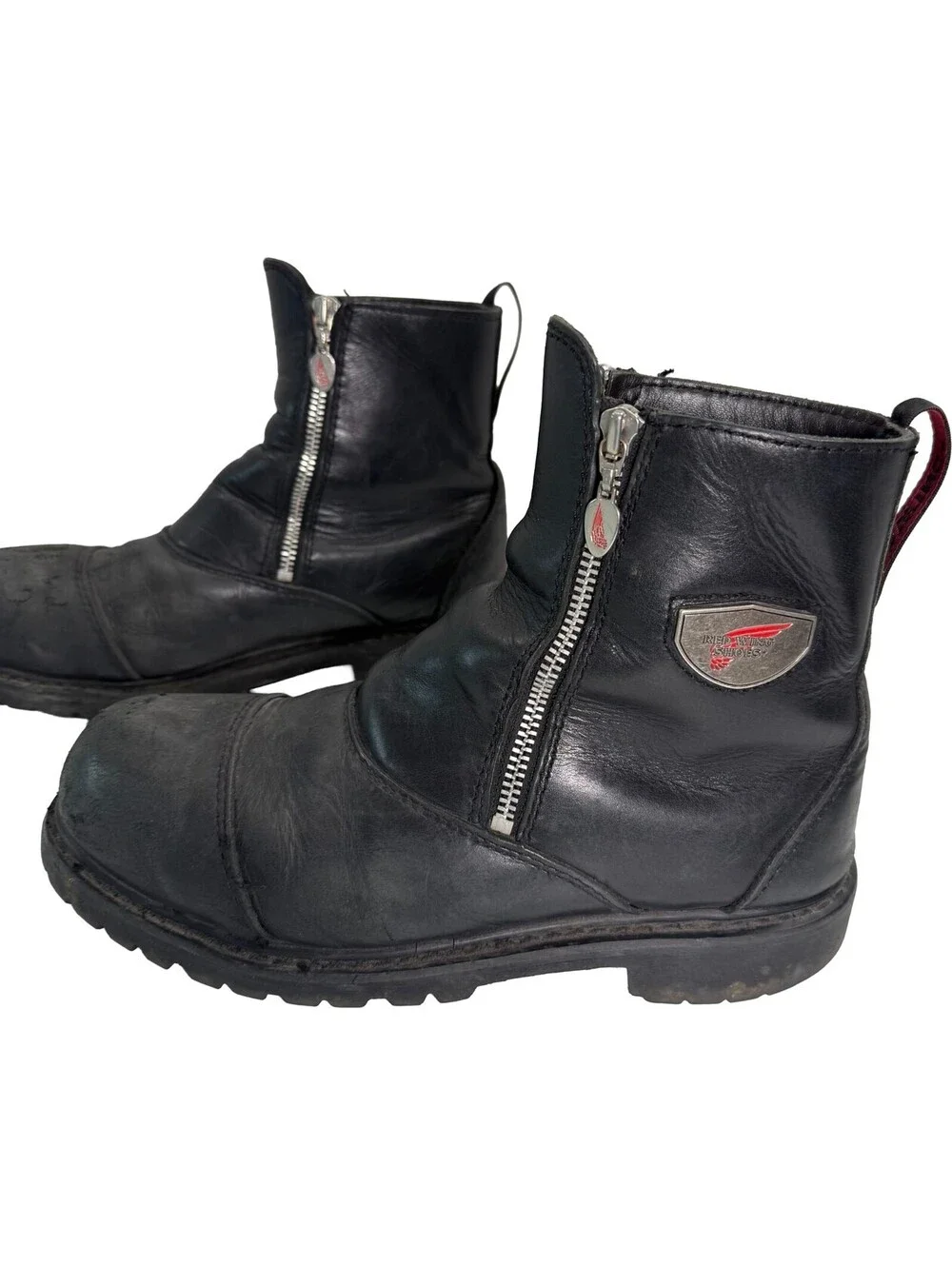 RED WING 965 Mens 9D Steel Toe Black Leather Motorcycle Work Boots Vibram Zips